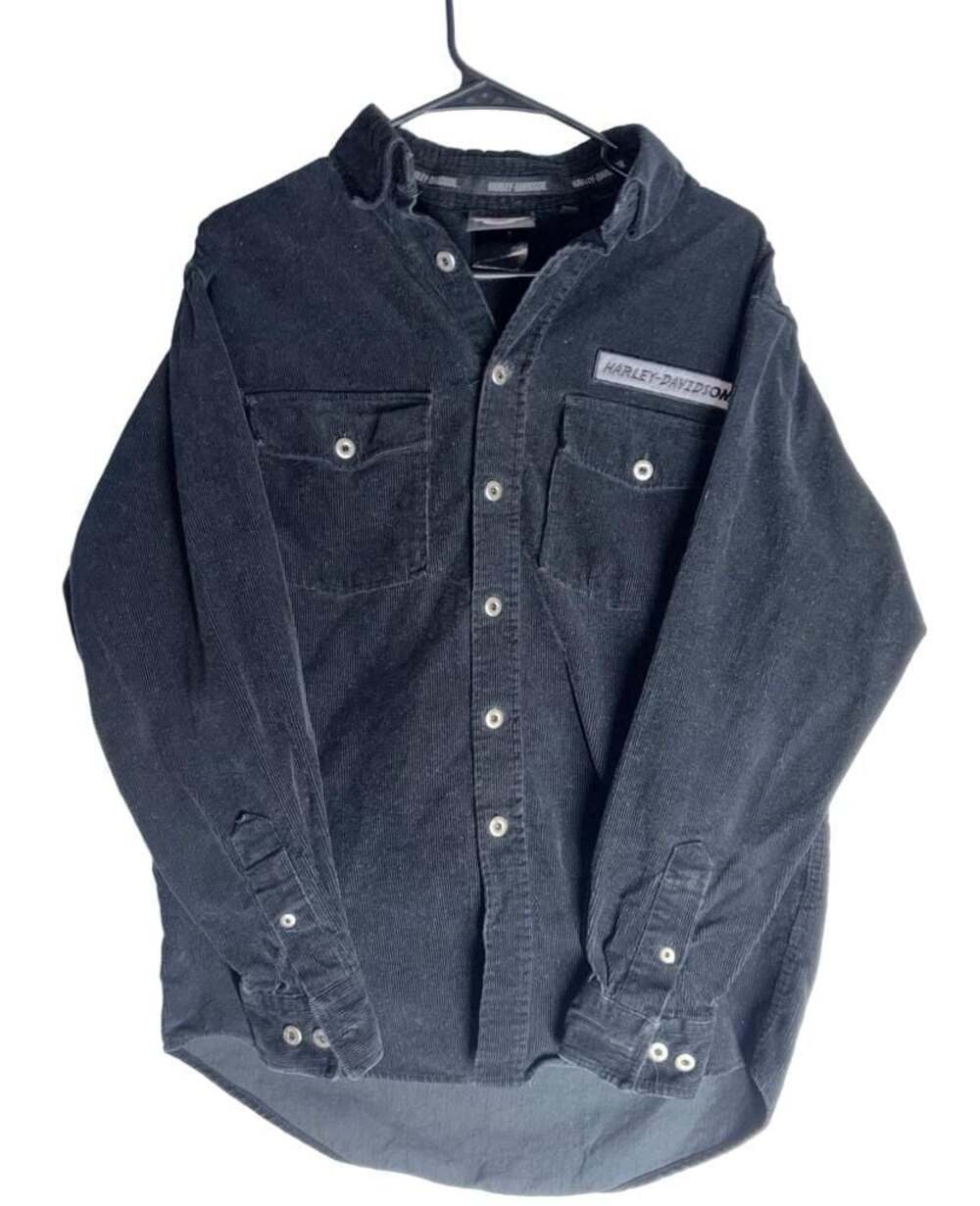 Harley-Davidson Black Corduroy Long Sleeve Button Up Shirt S